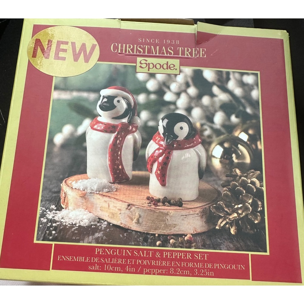 Spode Christmas Tree Penguin Salt and Pepper Set XT8706-XP Holiday Decor NEW